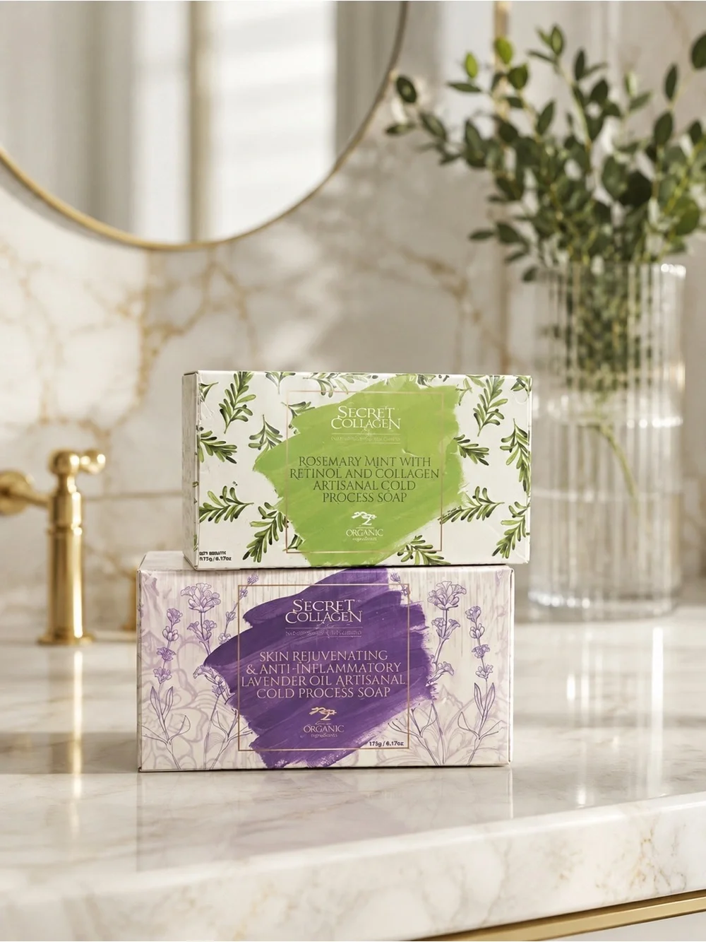 Secret Collagen Soap Duo Rosemary Mint Retinol + Lavender 2pc NWT